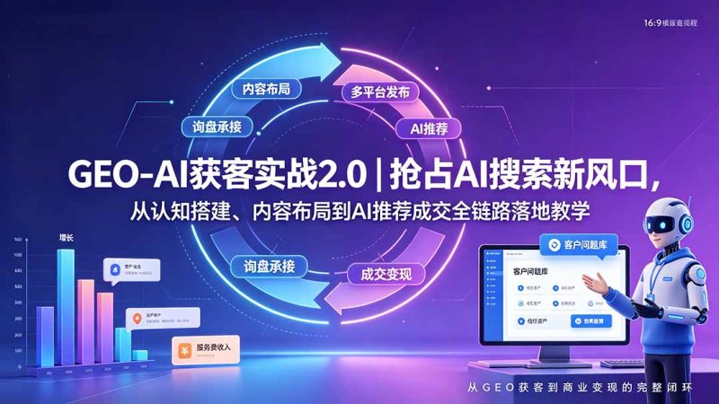 GEO-AI获客实战|抢占AI搜索新风口,从认知搭建、内容布局到AI推荐成交全链路落地教学-创业资源网 | 精品设计与工具分享平台