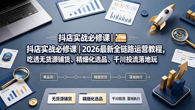 抖店实战必修课｜2026最新全链路运营教程，吃透无货源铺货、精细化选品、千川投流落地玩法-创业资源网 | 精品设计与工具分享平台