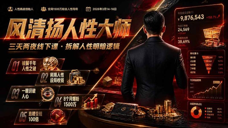 风清扬人性大师-三天两夜3月14-16线下课2026年|拆解人性明暗逻辑,识人避坑,千万粉涨粉+直播百倍变现实战教学-创业资源网 | 精品设计与工具分享平台