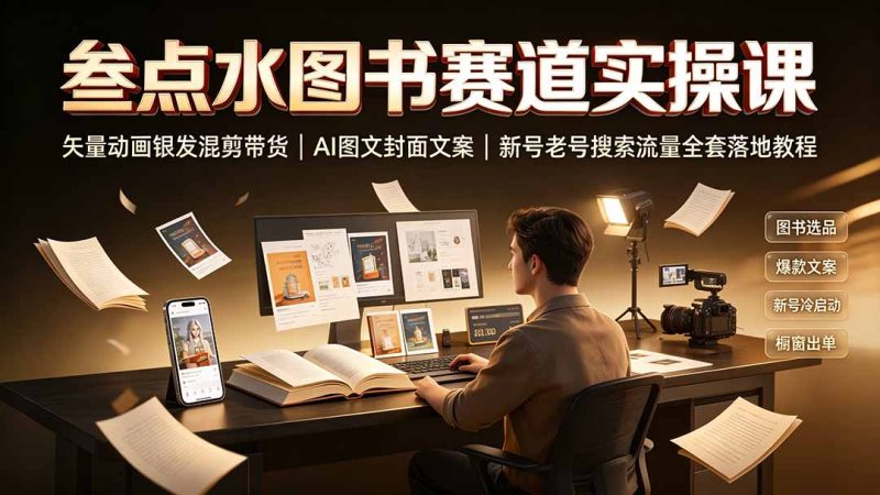 叁点水图书赛道实操课|矢量动画银发混剪带货,AI图文封面文案,新号老号搜索流量全套落地教程-创业资源网 | 精品设计与工具分享平台