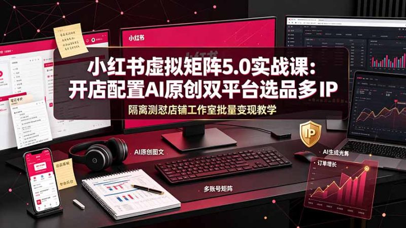 小红书虚拟矩阵5.0实战课:开店配置|AI原创|双平台选品|多IP隔离|测怼店铺工作室批量变现实操教学-创业资源网 | 精品设计与工具分享平台