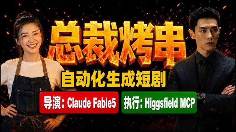 总裁烤串》真人短剧全自动诞生!Claude Fable5 当导演,Higgsfield MCP 执行!-创业资源网 | 精品设计与工具分享平台
