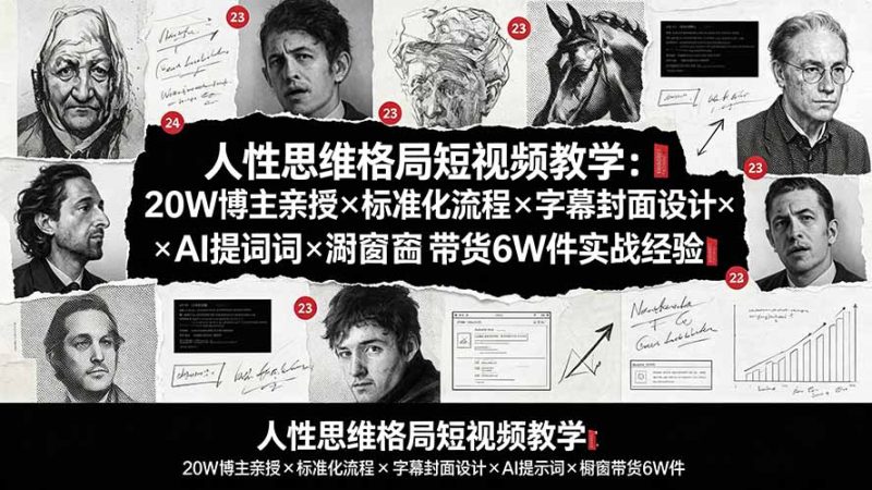 人性思维格局短视频教学:20W博主亲授×标准化流程×字幕封面设计×AI提示词×橱窗带货6W件实战经验-创业资源网 | 精品设计与工具分享平台