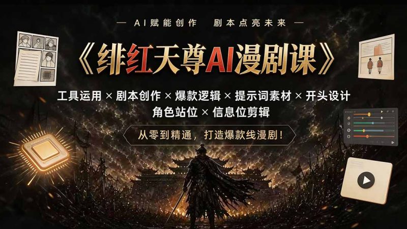 绯红天尊AI漫剧课|工具运用×剧本创作×爆款逻辑×提示词素材×开头设计×角色站位×信息位剪辑-创业资源网 | 精品设计与工具分享平台