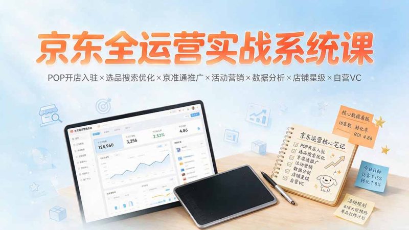 京东全运营实战系统课:POP开店入驻×选品搜索优化×京准通推广×活动营销×数据分析×店铺星级×自营VC-创业资源网 | 精品设计与工具分享平台
