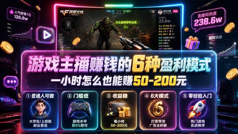 付费文章:游戏主播赚钱的6种盈利模式,一小时怎么也能赚50-200元-创业资源网 | 精品设计与工具分享平台