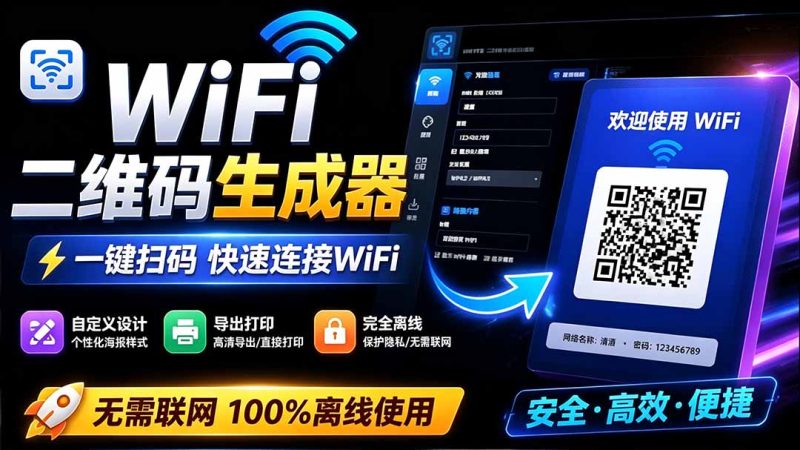 完全离线使用!WiFi二维码生成器,一键扫码快速连接WiFi,支持自定义风格导出 WiFi二维码生成器-创业资源网 | 精品设计与工具分享平台