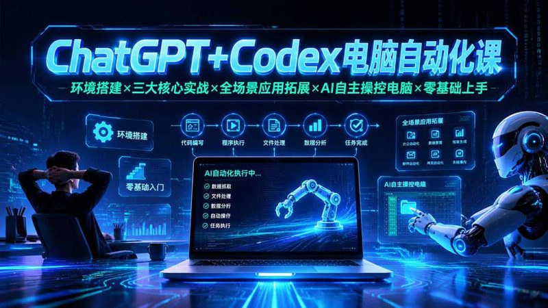 ChatGPT+Codex电脑自动化课:环境搭建×三大核心实战×全场景应用拓展×AI自主操控电脑×零基础上手-创业资源网 | 精品设计与工具分享平台