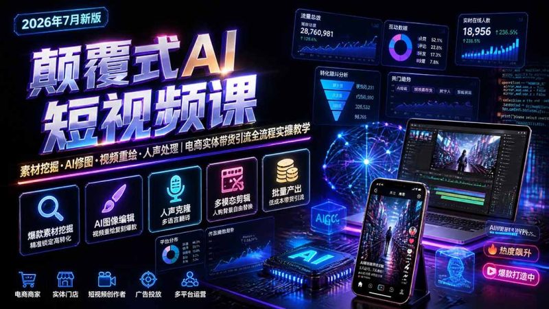 颠覆式AI短视频课｜素材挖掘，AI修图，视频重绘，人声处理｜电商实体带货引流全流程实操教学-创业资源网 | 精品设计与工具分享平台