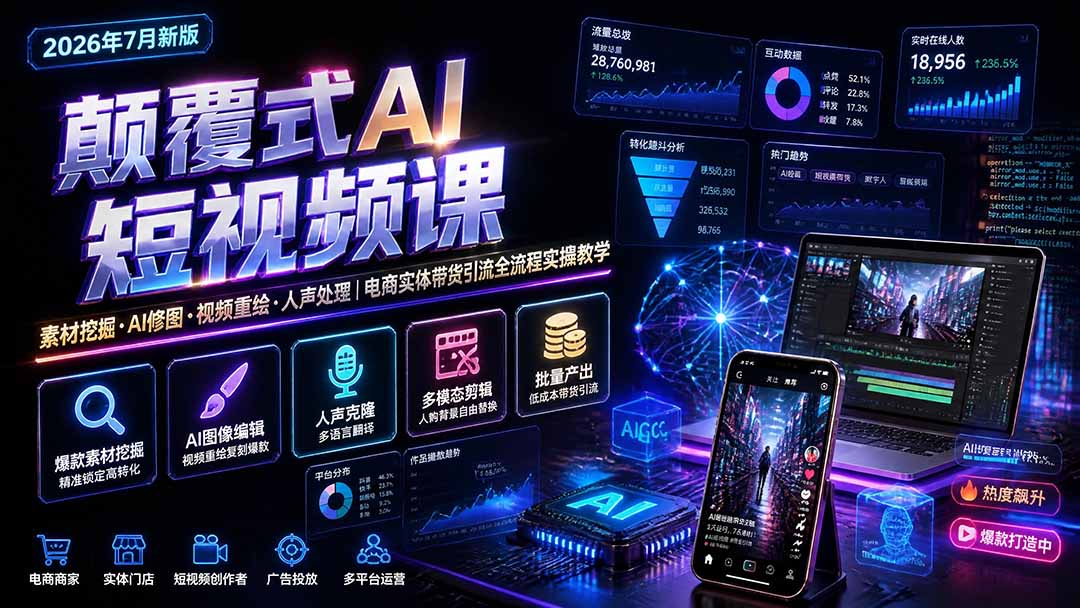 图片[1]-颠覆式AI短视频课｜素材挖掘，AI修图，视频重绘，人声处理｜电商实体带货引流全流程实操教学-阿兴说钱