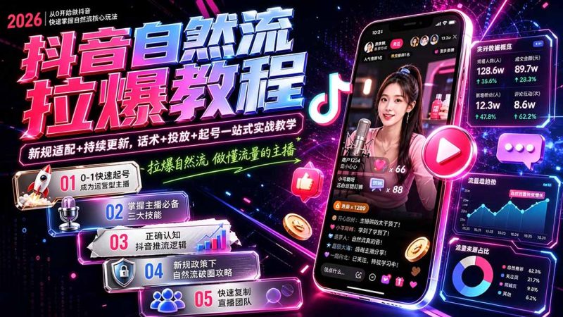 抖音自然流拉爆教程-更新7月:做懂流量的主播,新规适配+持续更新,话术+投放+起号一站式实战教学-创业资源网 | 精品设计与工具分享平台