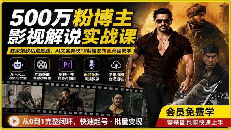 500万粉博主影视解说实战课|独家爆款私藏思路,AI文案剪映PR剪辑发布全流程教学-创业资源网 | 精品设计与工具分享平台