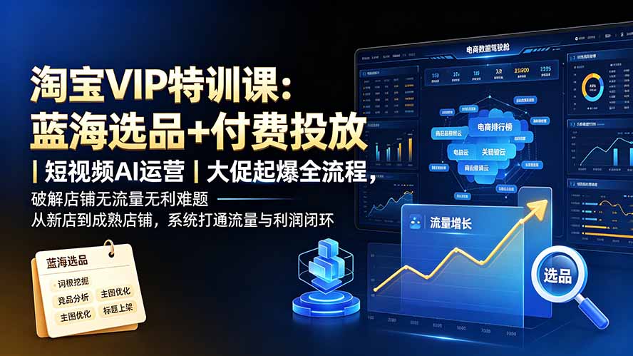 淘宝VIP特训课-更新:蓝海选品+付费投放|短视频AI运营|大促起爆全流程,破解店铺无流量无利润难题 淘宝VIP特训课-更新:蓝海选品+付费投放|短视频AI运营|大促起爆全流程,破解店铺无流量无利润难题