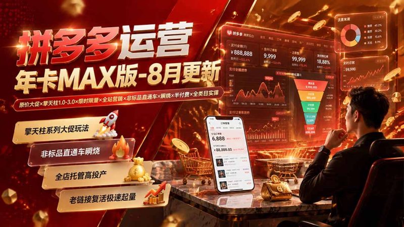 拼多多运营年卡MAX版-8月:原价大促×擎天柱1.0-3.0×限时限量×全站营销×非标品直通车×瞬烧×半付费×全类目实操-创业资源网 | 精品设计与工具分享平台