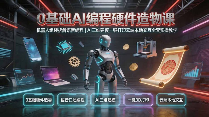 0基础AI编程硬件造物课|机器人组装拆解语音编程,AI三维建模一键打印云端本地交互全套实操教学-创业资源网 | 精品设计与工具分享平台