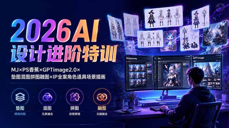 2026AI设计进阶特训:MJ×PS香蕉×GPTimage2.0×垫图混图拼图融图×IP全案角色道具场景插画-创业资源网 | 精品设计与工具分享平台