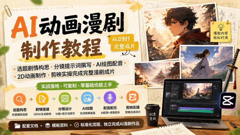 AI动画漫剧制作教程|选题剧情构思·分镜提示词撰写·AI绘图配音·2D动画制作·剪映实操完成完整漫剧成片-创业资源网 | 精品设计与工具分享平台