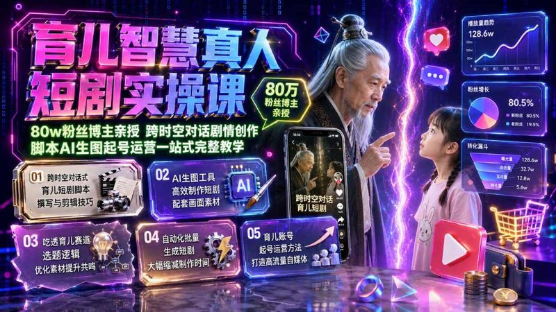 育儿智慧真人短剧实操课|80w粉丝博主亲授,跨时空对话剧情创作,脚本AI生图起号运营一站式完整教学-创业资源网 | 精品设计与工具分享平台