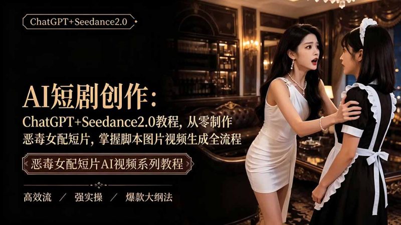 AI短剧创作:ChatGPT+Seedance2.0教程,从零制作恶毒女配短片,掌握脚本图片视频生成全流程-创业资源网 | 精品设计与工具分享平台